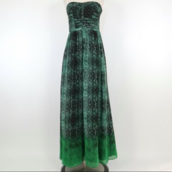 MOULINETTE SOEURS Green patterned Strapless Maxi Dress with Flutter Skirt - Picture 15 of 15